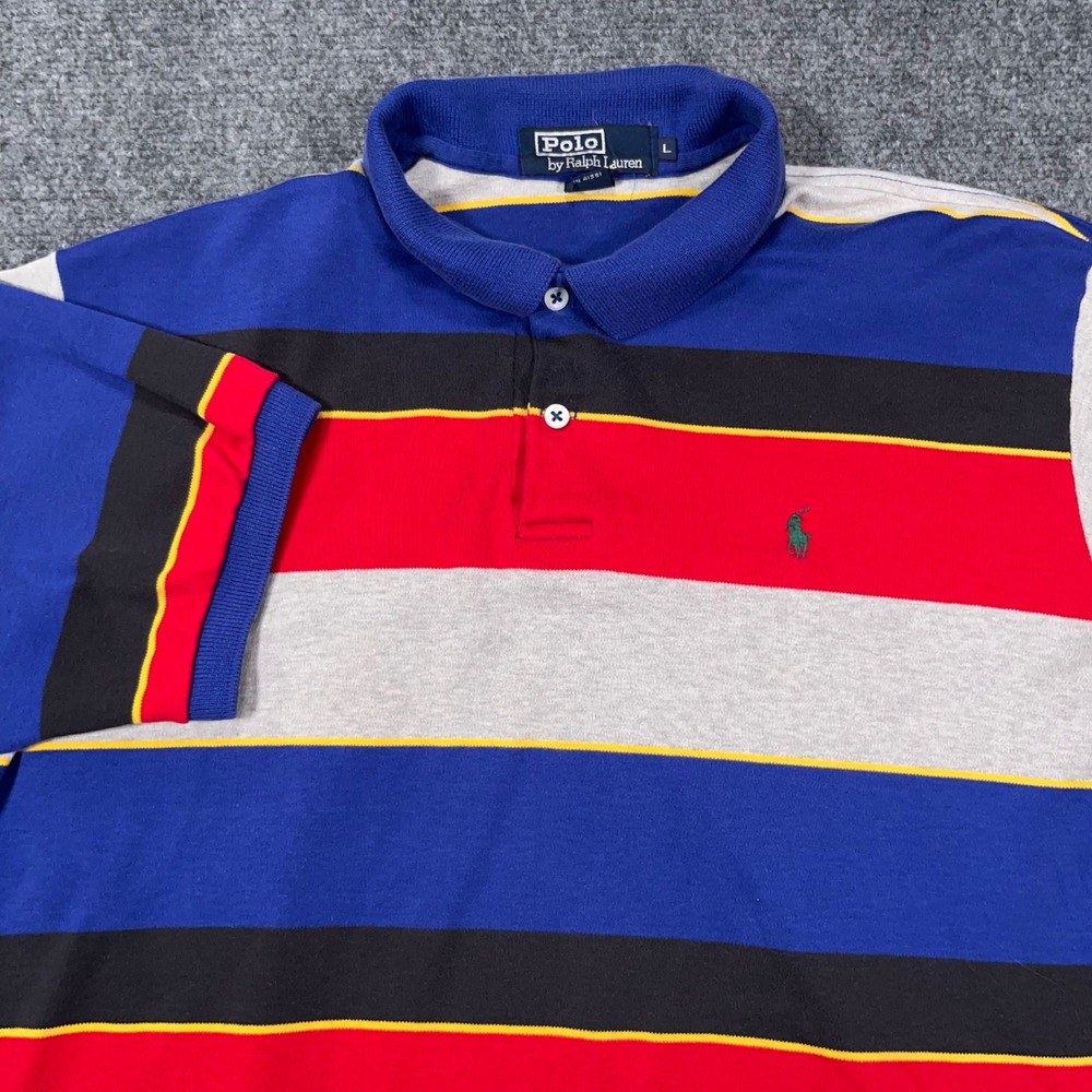 VTG Polo Ralph Lauren Rugby Striped Polo Shirt Men Large USA Made Preppy 90's
